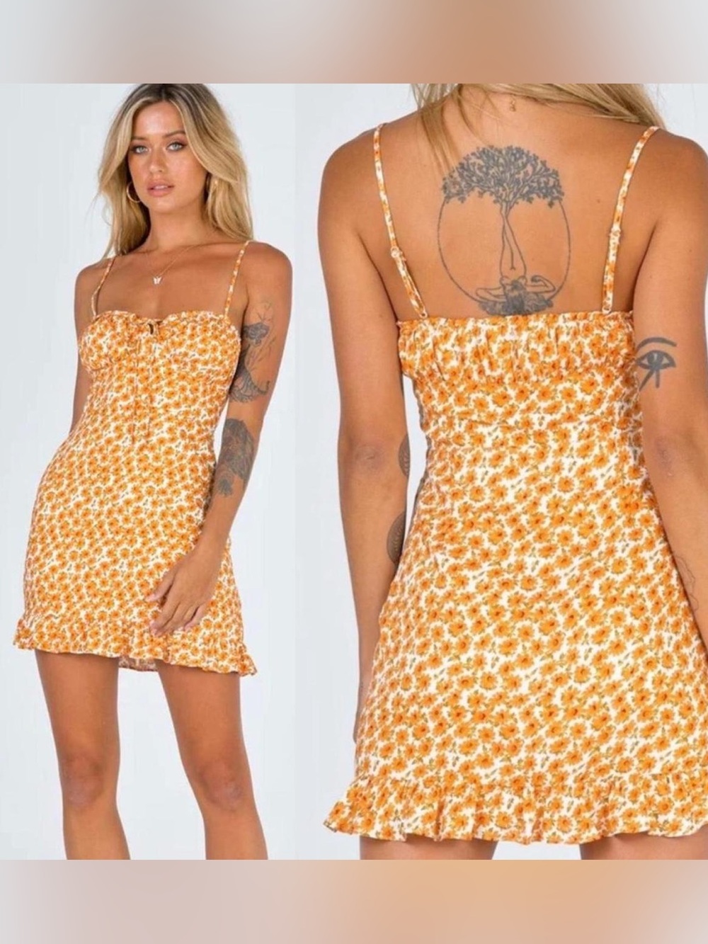 Princess Polly Missy Mini Dress Size 2 Orange Floral Ruched Cottagecore NWT